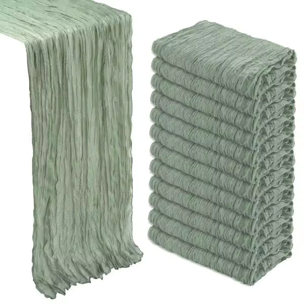 12 Pack Sage Green Cheesecloth Table Runner 9Ft Gauze Cheese Cloth Table Runner 17x108 Inch Boho Sheer Rustic Fabric Party Decor Shower Wedding Centerpiece Home Table Decorations
